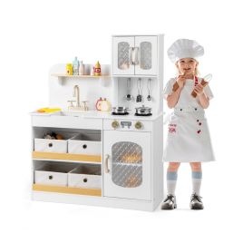 Kids Play Kitchen with Fabric Drawers-White