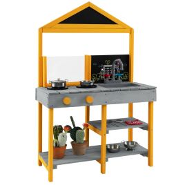 Kids Mud Kitchen Outdoor Kitchen Playset with Educational Plant Viewer-Grey