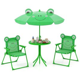 DARAVE Kids Picnic Table and Chair Set with 2 Folding Chairs and Height Adjustable Umbrella-Dark Green