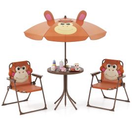 DARAVE Kids Picnic Table and Chair Set with 2 Folding Chairs and Height Adjustable Umbrella-Brown