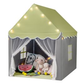 Large Kids Play House with Washable Mat and Star Lights-Light Green