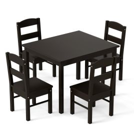 NEMYZO Kids Table and 4 Chairs Set for Toddlers Dining, Drawing, Reading-Dark Brown
