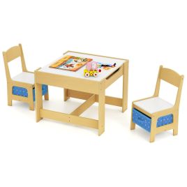 HEARTHLYN Kids Table Chair Set with Double Side Tabletop Table and Storage Box-Blue