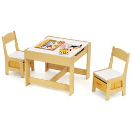 HEARTHLYN Kids Table Chair Set with Double Side Tabletop Table and Storage Box-Natural