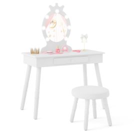 SILUAL Kids Vanity Set with Lighted Mirror and Adjustable Brightness for Kids Aged 3-7 Years Old-White