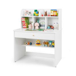 DALMOREL Kids Wooden Study Desk with Drawer and Storage Shelf-White