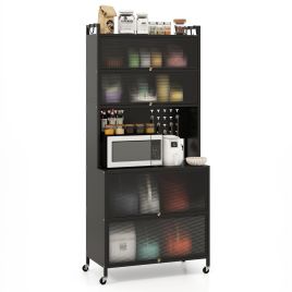 NEARIV 6-Tier Kitchen Pantry Cabinet Buffet Cabinet with Hutch-Black