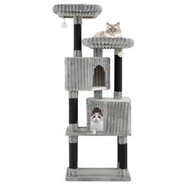 156cm Large Multi-level Cat Tree with 2 Condos-Light Grey
