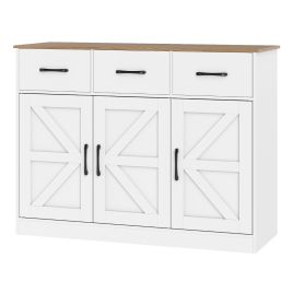 YVARO 108cm Large Sideboard Storage Cabinet with Adjustable Shelves and Doors-White