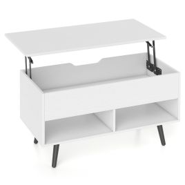 GRENWELL Lift Top Coffee Table with Hidden Compartment and Open Storage Shelves-White