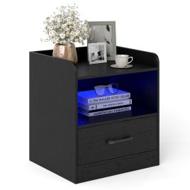Modern Nightstand with Drawer and Open Shelf for Living Room and Bedroom-Black