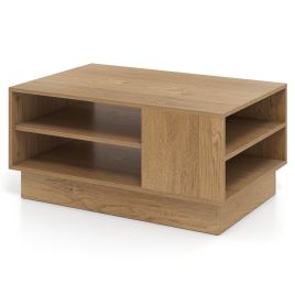 CAEN Modern Rectangle Coffee Table with 2-Tier Open Storage Shelves-Natural