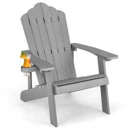 Garden Chair - Adirondack Chair with Movable Cup Holder for Fire Pit Beach Deck -Grey