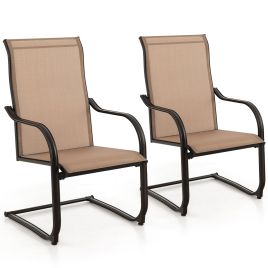 Garden Chair - 2 Pieces Outdoor Dining Chairs with Cozy and Breathable Seat Fabric-Coffee
