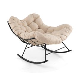 ENVEMY Indoor Outdoor Rocking Chair Oversized Egg Papasan Chair-Beige