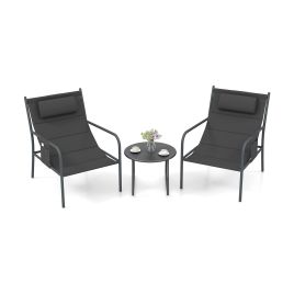 Patio Set - 3 Piece Outdoor Bistro Set with Chair and Coffee Table Set - Grey