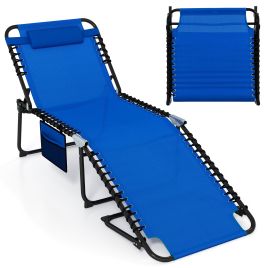 ORAN Oversize Folding Chaise Lounge with Adjustable Backrest and Detachable Pillow-Blue