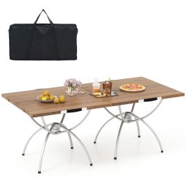 Camp Furniture - Foldable Picnic Table with Extendable Design and Wood-grain Tabletop for Hiking Fishing BBQ Party-Coffee