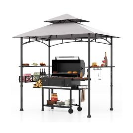 Garden Gazebo - Outdoor Grill Gazebo Double Tiered BBQ Canopy Tent with 2 Side Shelves-Grey