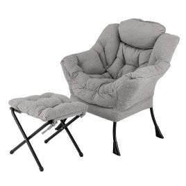 Armchair - Lazy Chair with Ottoman and Folding Footrest for Living Room-Grey