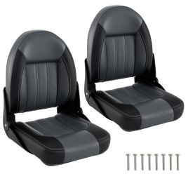 2-Pack Folding High Back Boat Seats with Waterproof PVC Leather and Thick Sponge Padding-Black
