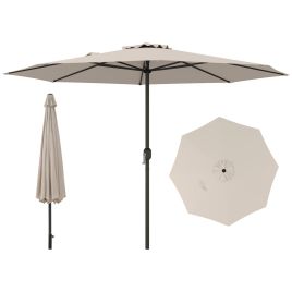 TAELMY 350 cm Patio Umbrella 8 Sturdy Ribs Table Umbrella with Crank Handle-Beige