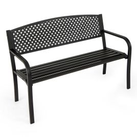 Outdoor 127CM Garden Bench with Patterned Backrest and Curved Armrests-Black