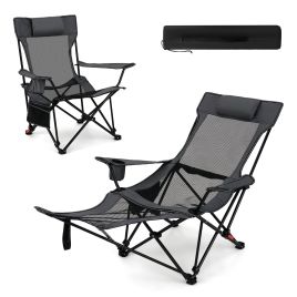 LUVILO Reclining Camping Chair with Removable Footrest for Hiking Fishing-Grey