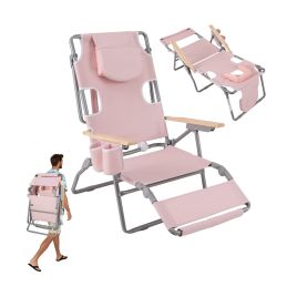 LOXMEREEN 3-IN-1 Foldable Beach Chair Lay-Flat Tanning Chair with Face Hole-Beige