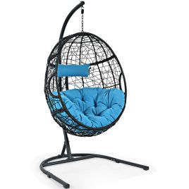 Outdoor Swing Chair - Egg Swing Chair with Stand and Ultraviolet-Resistant Seat Cushion-Turquoise