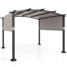 INTA Outdoor Pergola with Retractable Sunshade Canopy and Anchored Plates-Grey