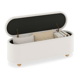 Oval Storage Bench 139cm Long Ottoman Bench with Flip Top-White