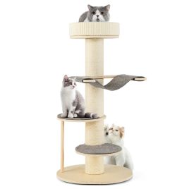 Cat Furniture - 120 CM Multi-layer Cat Tower with Sisal Covered Scratching Posts and Carpet-Grey