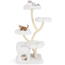 ARCALY Tall Cat Tree with 4 Flower-shaped Platforms and Sisal Scratching Posts-White