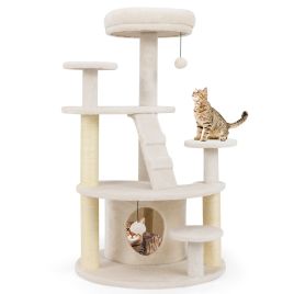RALYSI Multi-level Kitty Tower with Padded Perch and Scratching Posts-Beige