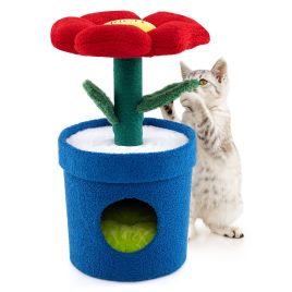 MELTHORPE Cute Cat Tree for Indoor Cats with Flower Padded Perch and Planter Condo-Red