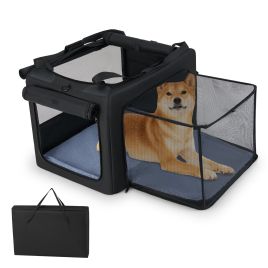 ELARMY Foldable Dog Crate with Openings and Window Mesh Inner Basket-M