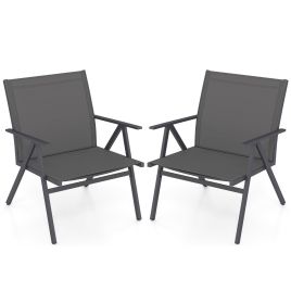 Patio Chairs Set of 2 with Breathable Mesh Fabric and Metal Frame-Grey