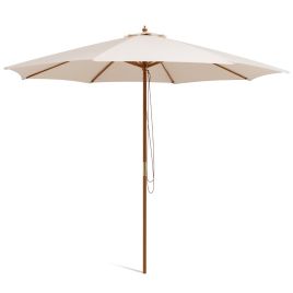 Garden Parasol - 295 x 295 cm Patio Umbrella with Pulley Lift and Ventilation Hole-Beige