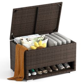 PE Rattan Storage Bin with Waterproof Liner and Shoe Rack