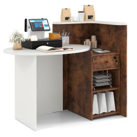 RIRI Reception Desk with Lockable Drawer and Adjustable Shelf for Office-Brown