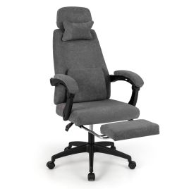Reclining Office Chair Chenille Fabric with Padded Armrests-Grey