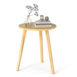 Round Occasional/Side Table with Natural Wood Legs for Home and Office-Natural