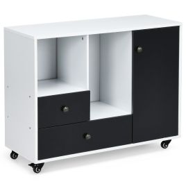 Lateral Stationery Storage Cabinet Chest with 2 Drawers and 2 Compartments - White