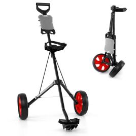 OVMYON Foldable 2 Wheels Foldable Golf Cart with Scoreboard-Red