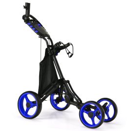 Golf - Golf Push Pull Cart with Waterproof Bag and Foot Brake-Blue