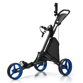 Golf - 3 Wheel Golf Push Pull Cart with Adjustable Height Handle-Blue