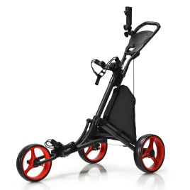 Golf - 3 Wheel Golf Push Pull Cart with Adjustable Height Handle-Red