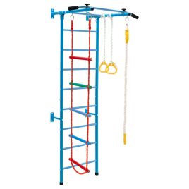 Kids Ladder Set - Swedish Ladder Set with Climbing Frame Pull-up Bar Ropes and Rings-Blue