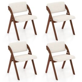 ELLAVON Set of 4 Dining Chairs Folding Kitchen Chair with Rubber Wood Legs-Walnut